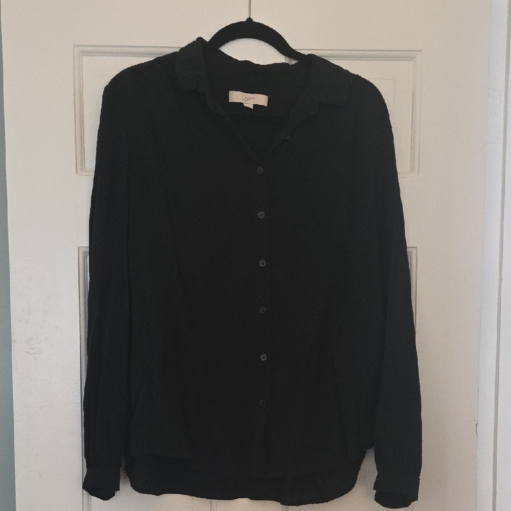 LOFT Black Textured Button Front Blouse
